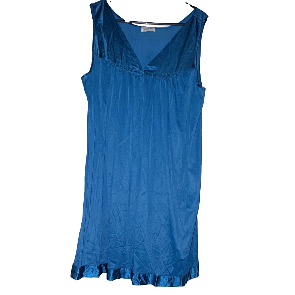 Vanity Fair Made in USA Blue Slip Nightgown Lingerie, Regular Size XL